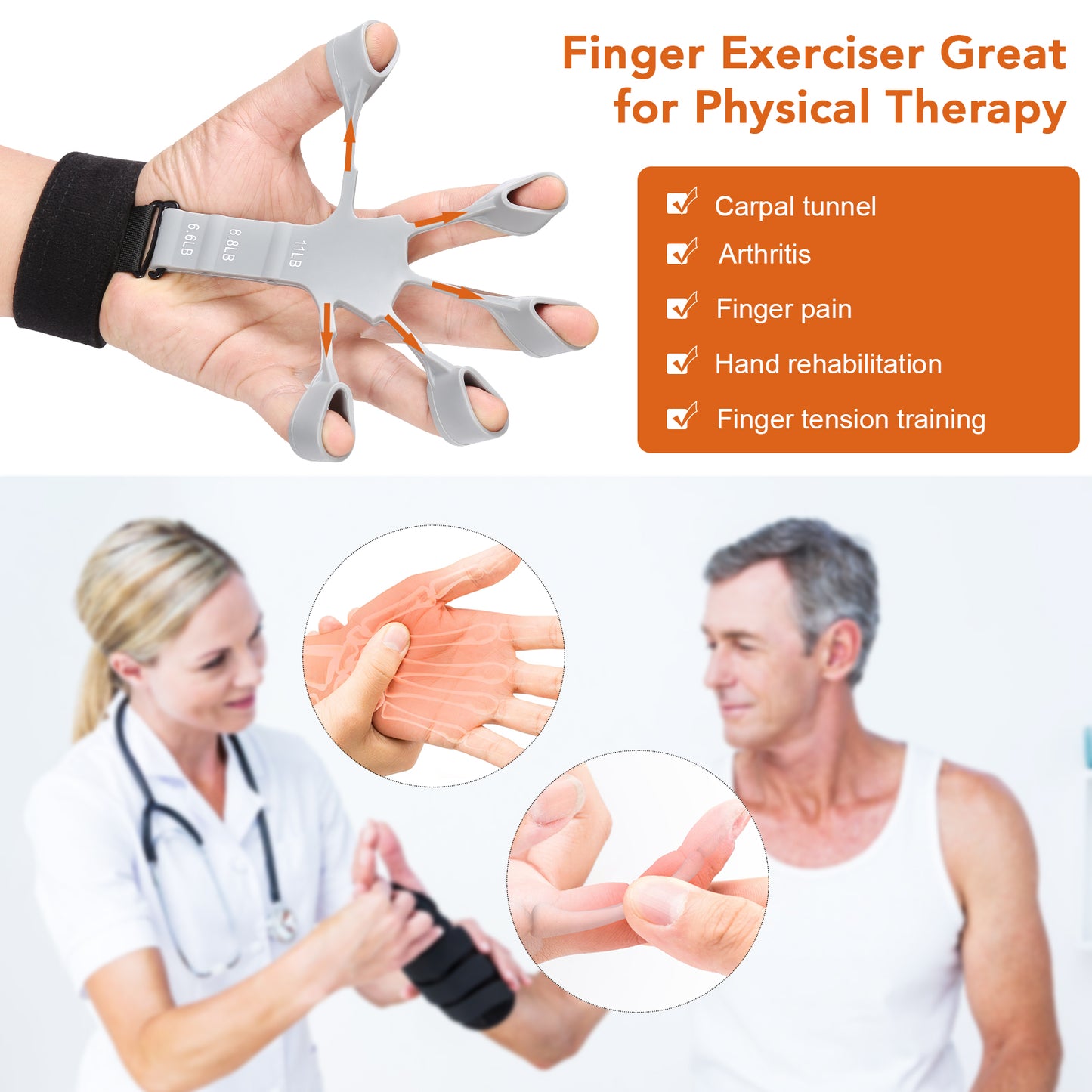 Adjustable Hand Exerciser and Finger Stretcher for Hand Therapy, Rock Climbing - Relieve Pain for Arthritis, Carpal Tunnel